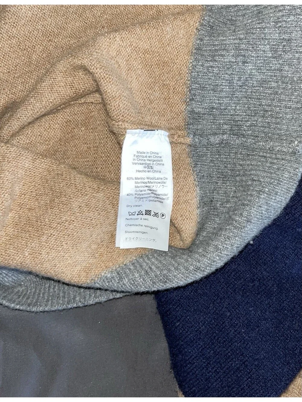 J.CREW Men's Merino Wool Blend Sweater Sz  XLColor Block Tan Blue Gray Pullover